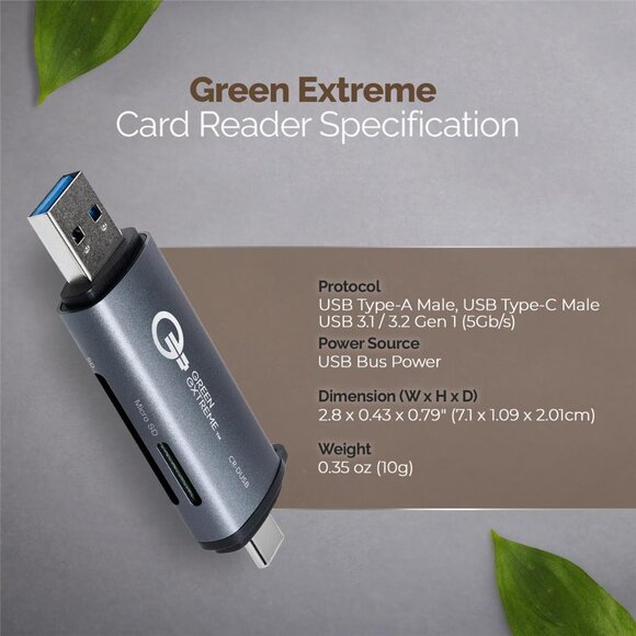 🔗 New🔗 Green Extreme USB 3.0 Type-A and Type-C  2 in 1 Card Reader - Picture 5 of 10